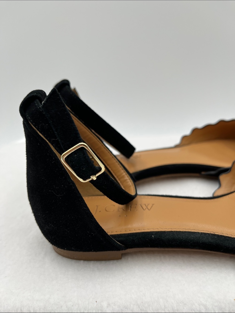 J. Crew Black Scalloped Pointed Ankle-Strap Flats - Picture 7 of 10